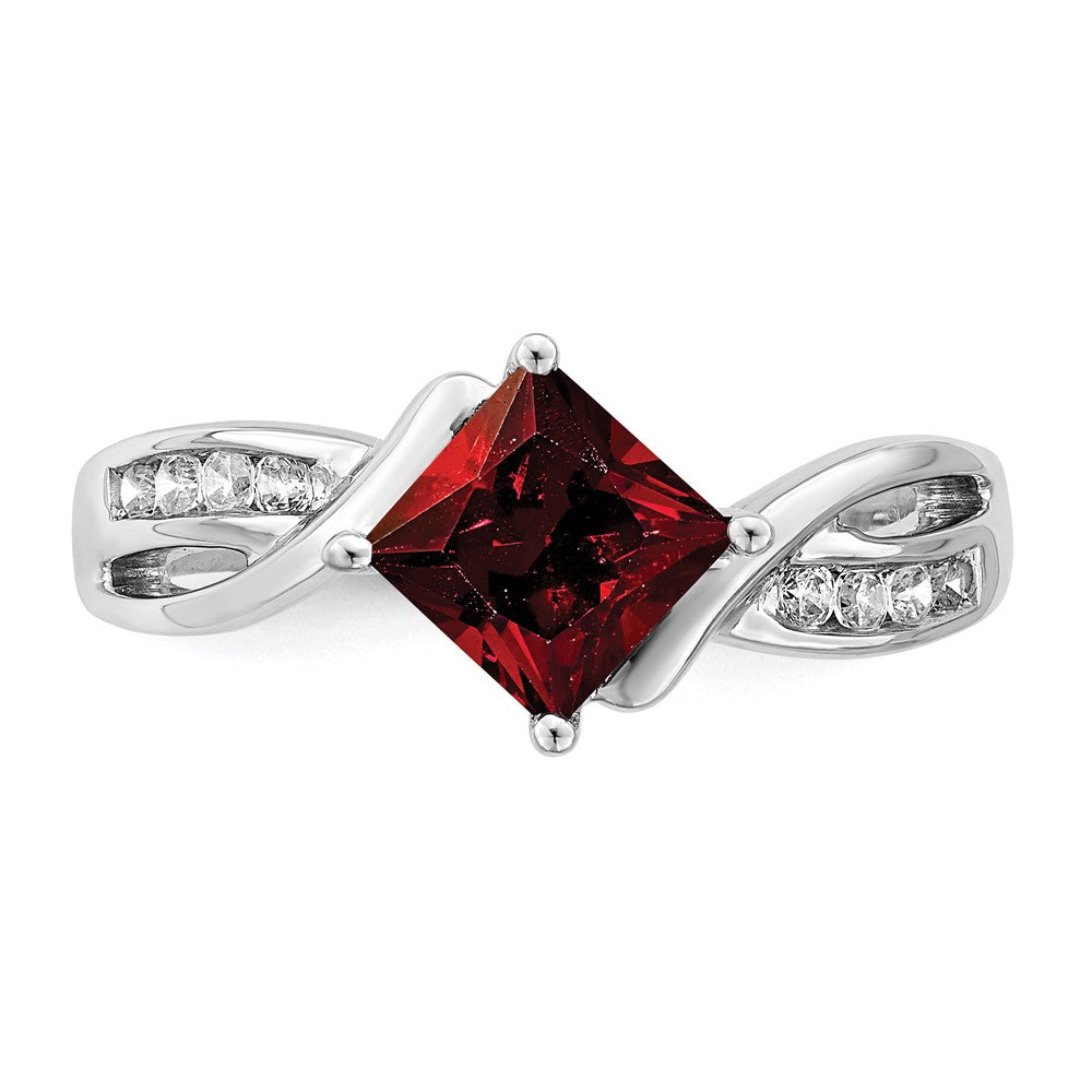 14K Weißgold Ring mit quadratischem Granat und echten Diamanten