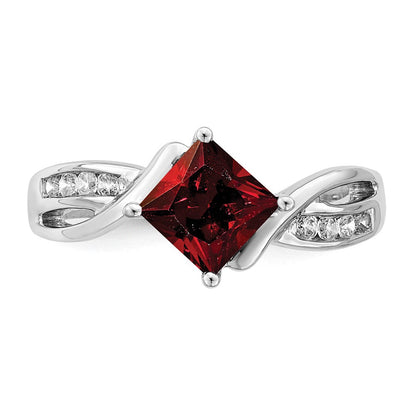 14K Weißgold Ring mit quadratischem Granat und echten Diamanten