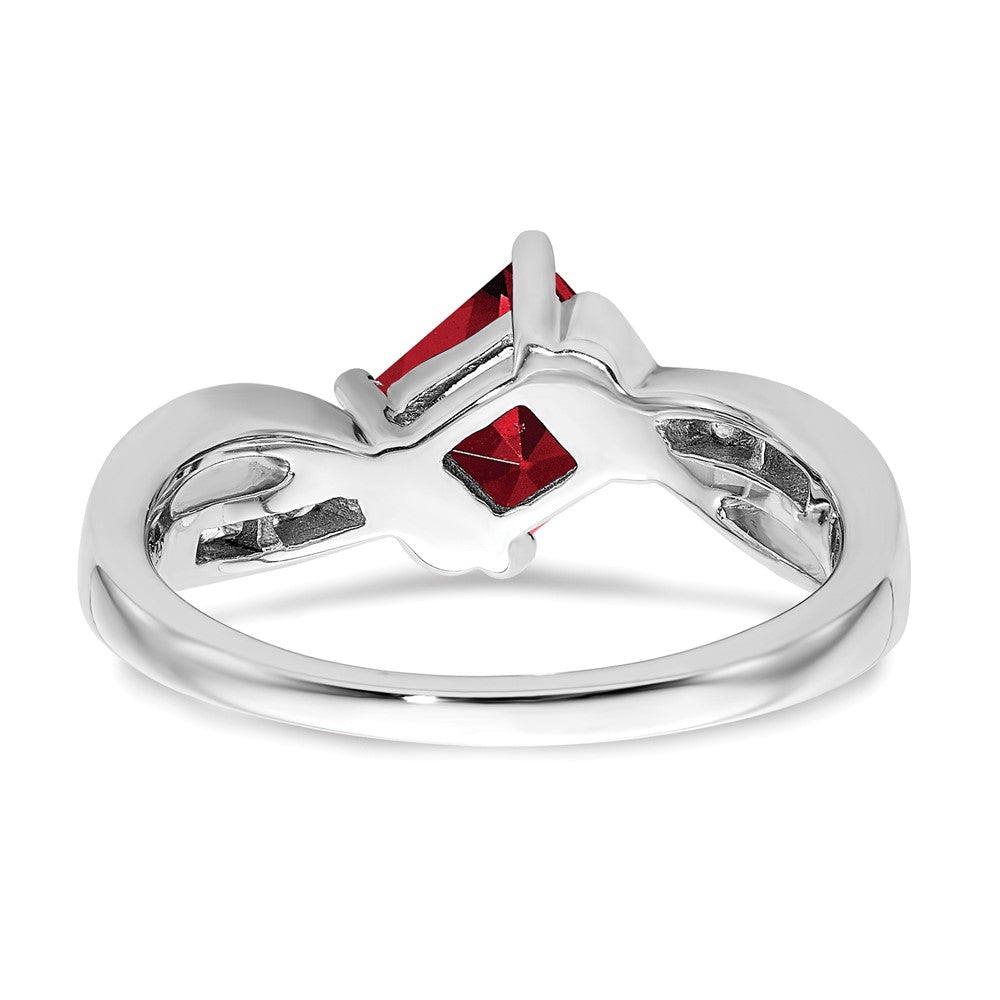 14K Weißgold Ring mit quadratischem Granat und echten Diamanten