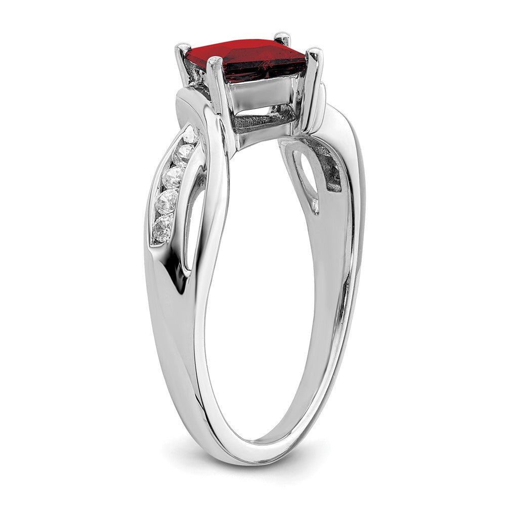 14K Weißgold Ring mit quadratischem Granat und echten Diamanten