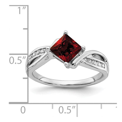 14K Weißgold Ring mit quadratischem Granat und echten Diamanten