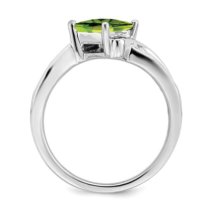 14K Weißgold Ring mit quadratischem Peridot und echten Diamanten