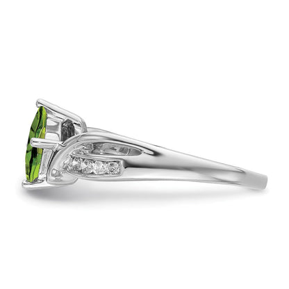 14K Weißgold Ring mit quadratischem Peridot und echten Diamanten