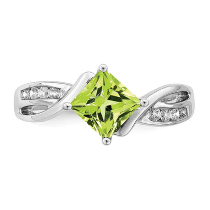 14K Weißgold Ring mit quadratischem Peridot und echten Diamanten