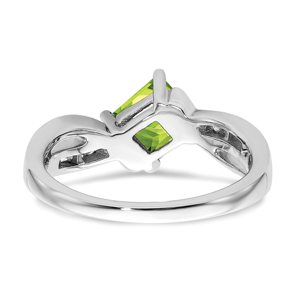 14K Weißgold Ring mit quadratischem Peridot und echten Diamanten