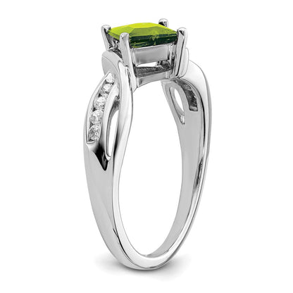 14K Weißgold Ring mit quadratischem Peridot und echten Diamanten