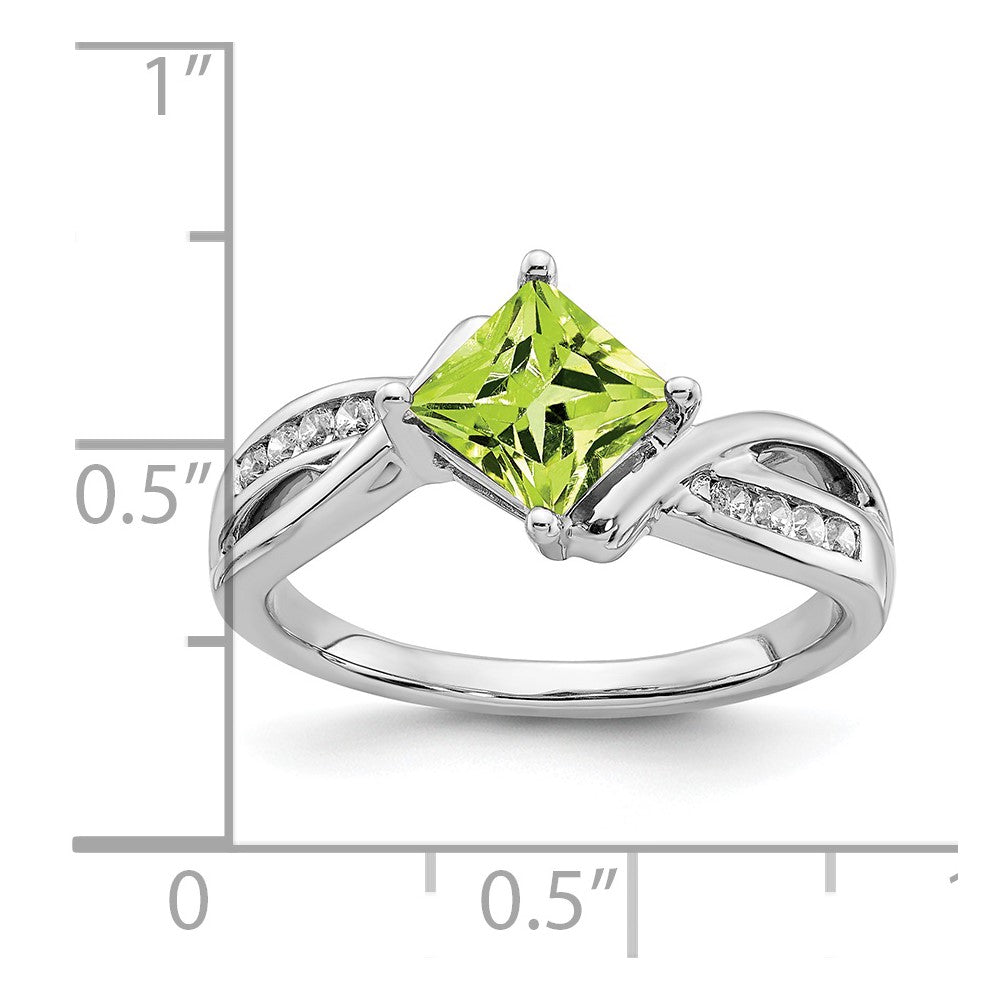 14K Weißgold Ring mit quadratischem Peridot und echten Diamanten