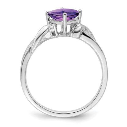 14K Weißgold Ring mit Kissenschliff-Amethyst und echten Diamanten