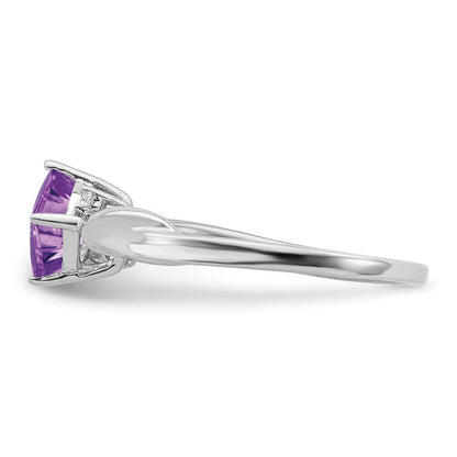 14K Weißgold Ring mit Kissenschliff-Amethyst und echten Diamanten