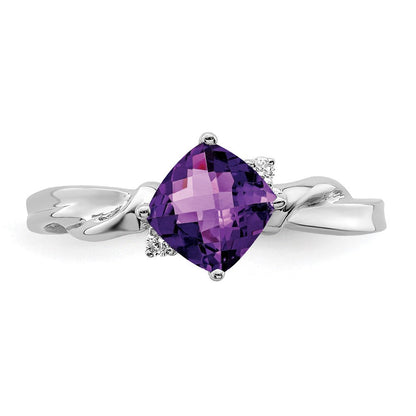 14K Weißgold Ring mit Kissenschliff-Amethyst und echten Diamanten