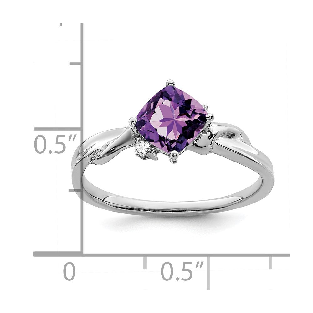 14K Weißgold Ring mit Kissenschliff-Amethyst und echten Diamanten
