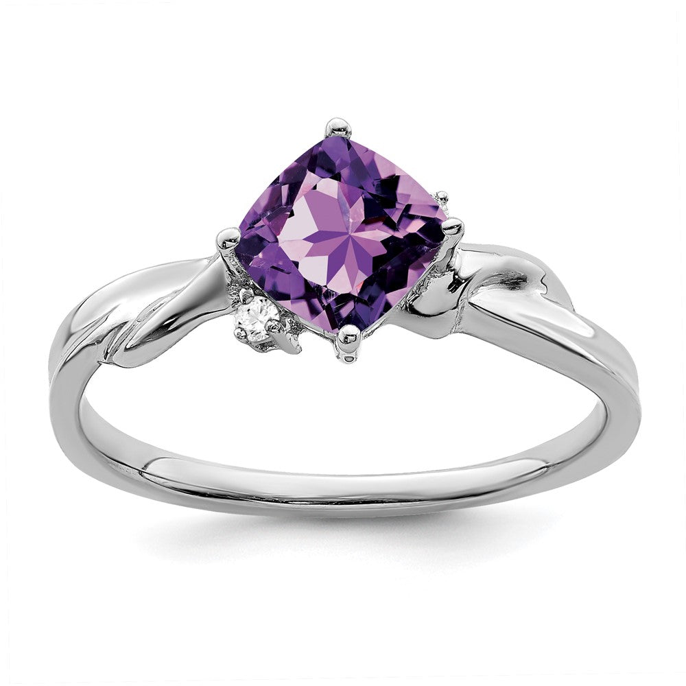 14K Weißgold Ring mit Kissenschliff-Amethyst und echten Diamanten