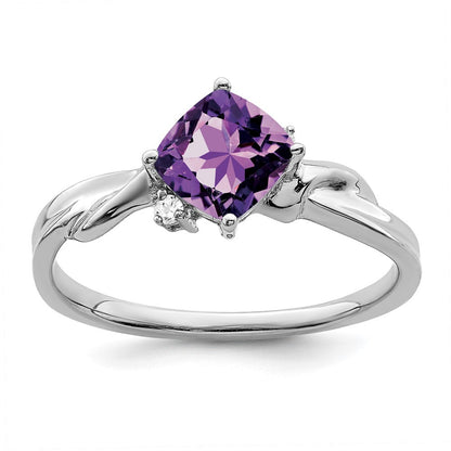 14K Weißgold Ring mit Kissenschliff-Amethyst und echten Diamanten