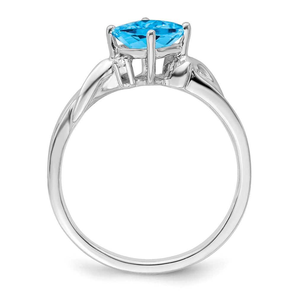 14K Weißgold Ring mit Kissenschliff-Blautopas und echtem Diamant