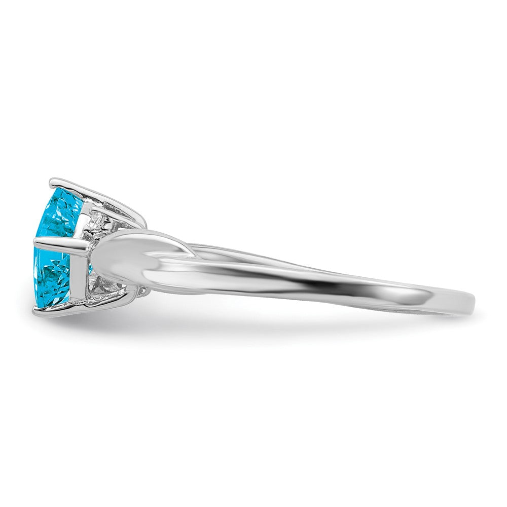 14K Weißgold Ring mit Kissenschliff-Blautopas und echtem Diamant
