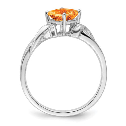 14K Weißgold Ring mit Kissenschliff-Citrin und echten Diamanten