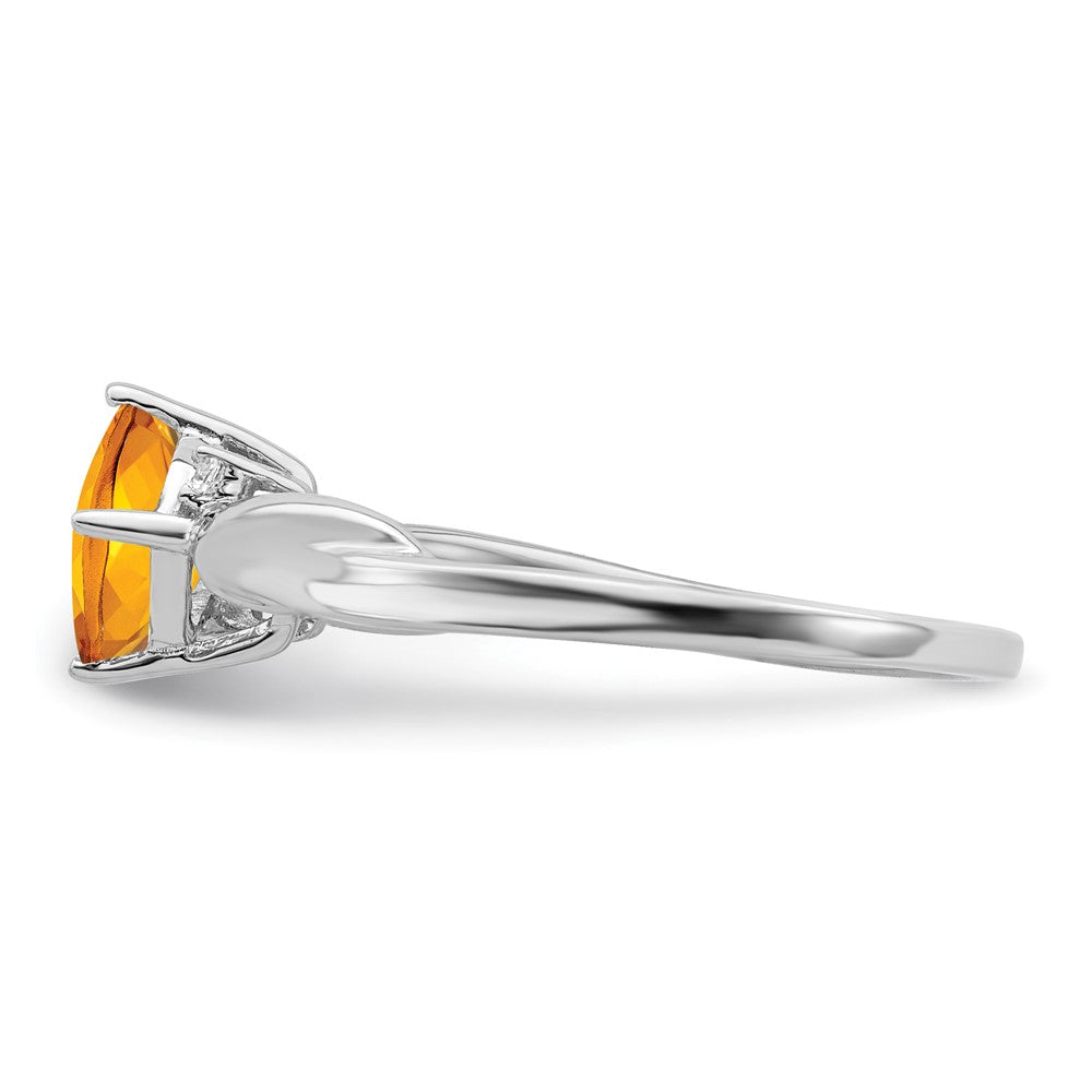 14K Weißgold Ring mit Kissenschliff-Citrin und echten Diamanten