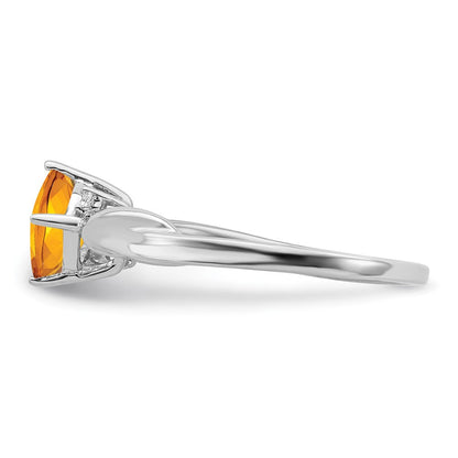 14K Weißgold Ring mit Kissenschliff-Citrin und echten Diamanten