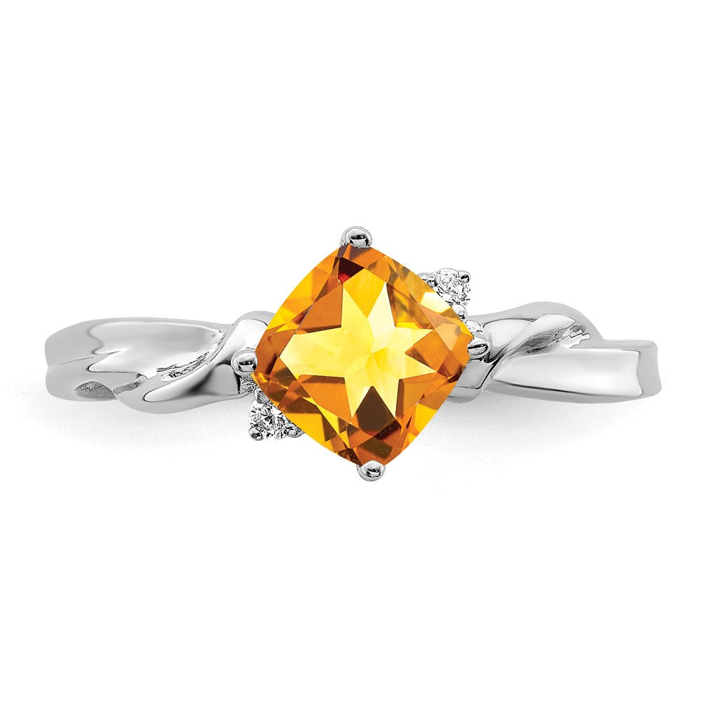 14K Weißgold Ring mit Kissenschliff-Citrin und echten Diamanten