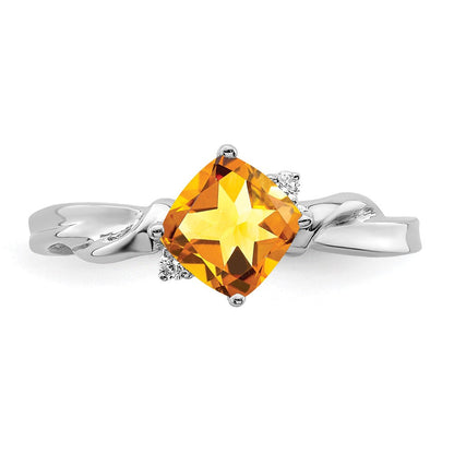 14K Weißgold Ring mit Kissenschliff-Citrin und echten Diamanten