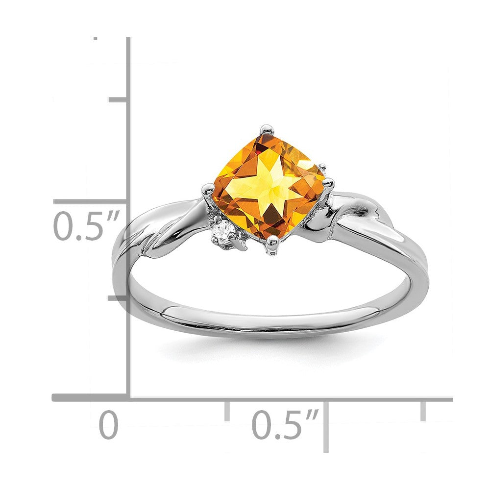 14K Weißgold Ring mit Kissenschliff-Citrin und echten Diamanten