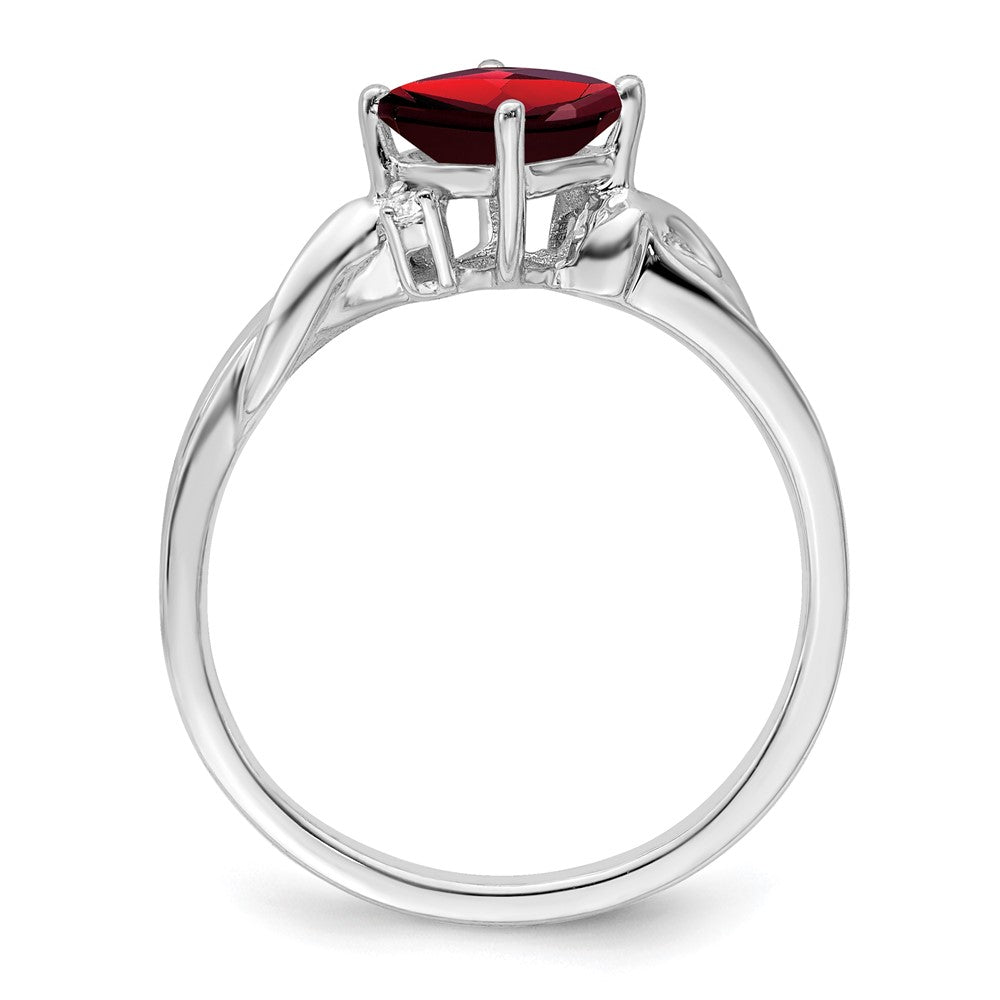 14K Weißgold Ring mit Granat im Kissenschliff und echten Diamanten