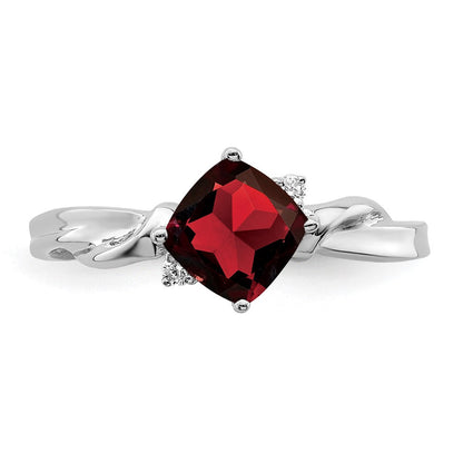 14K Weißgold Ring mit Granat im Kissenschliff und echten Diamanten