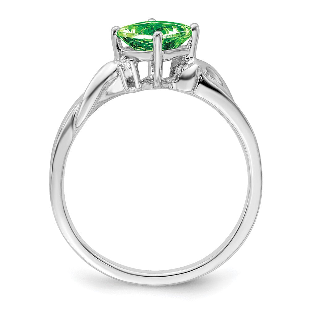 14K Weißgold Ring mit Kissenschliff-Peridot und echten Diamanten
