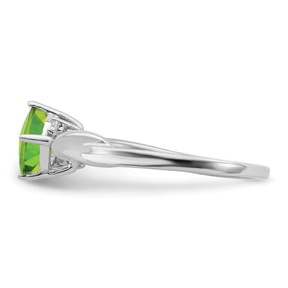 14K Weißgold Ring mit Kissenschliff-Peridot und echten Diamanten