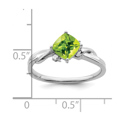 14K Weißgold Ring mit Kissenschliff-Peridot und echten Diamanten