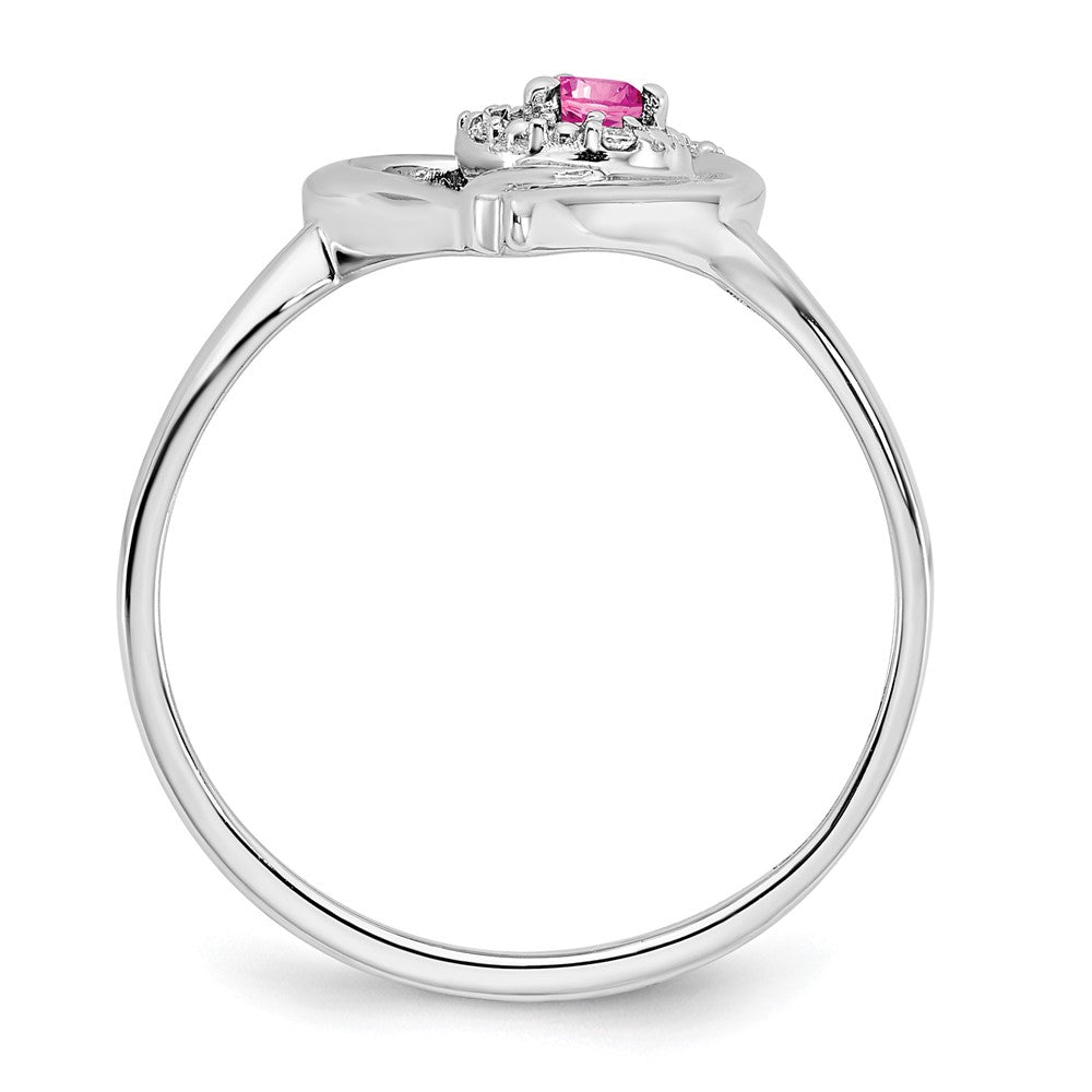 14K Weißgold Ring mit gezüchtetem Pink-Saphir und echtem Diamant in Herzform