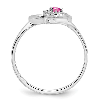 14K Weißgold Ring mit gezüchtetem Pink-Saphir und echtem Diamant in Herzform