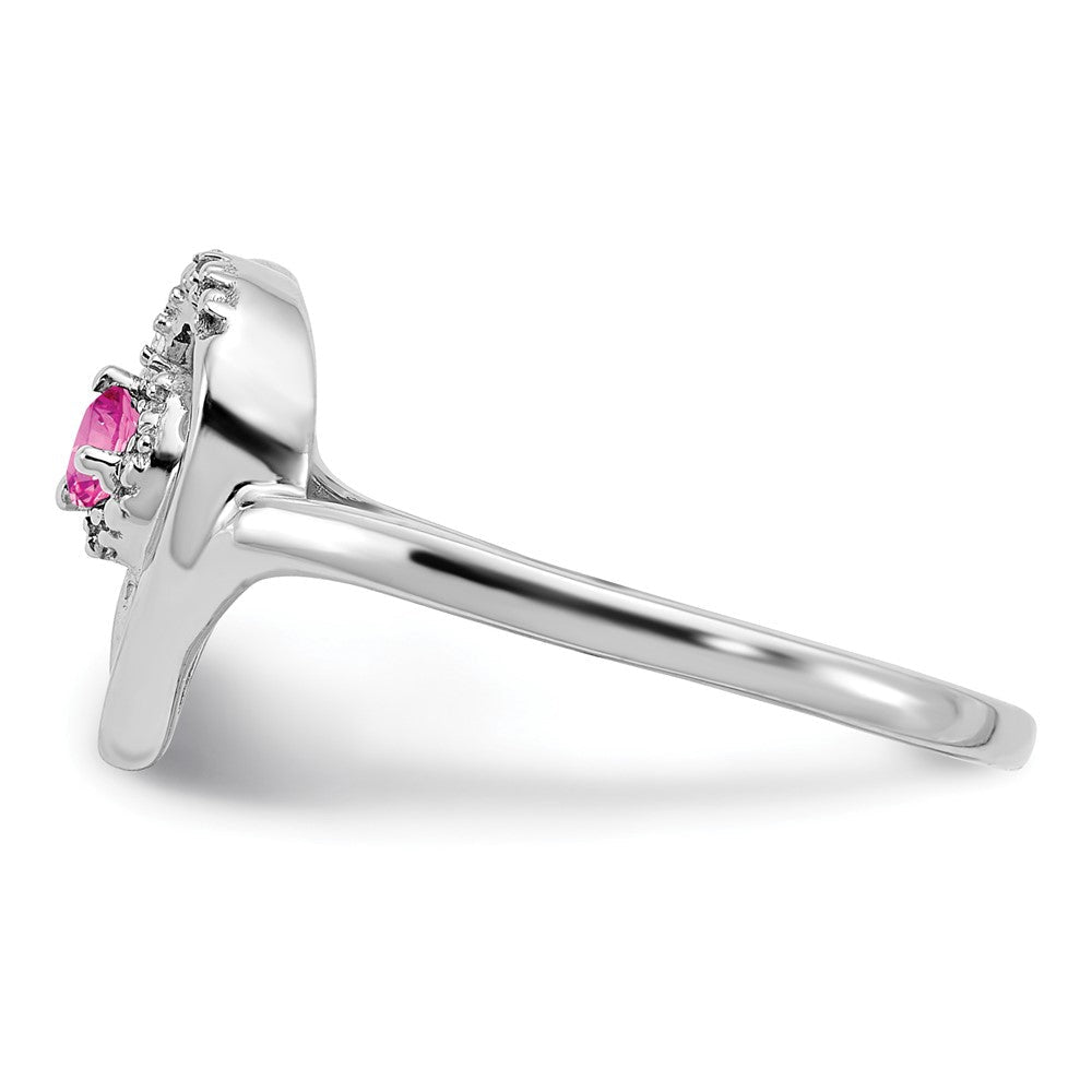 14K Weißgold Ring mit gezüchtetem Pink-Saphir und echtem Diamant in Herzform