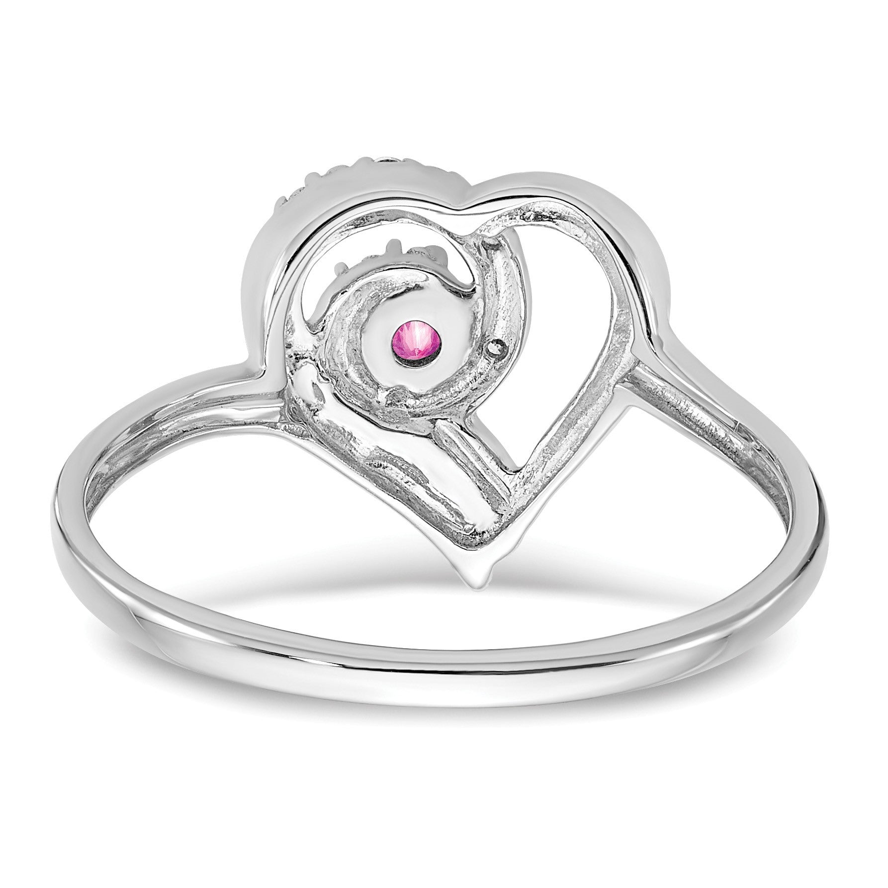 14K Weißgold Ring mit gezüchtetem Pink-Saphir und echtem Diamant in Herzform