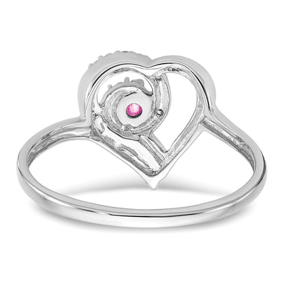 14K Weißgold Ring mit gezüchtetem Pink-Saphir und echtem Diamant in Herzform