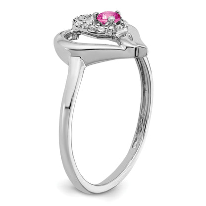 14K Weißgold Ring mit gezüchtetem Pink-Saphir und echtem Diamant in Herzform