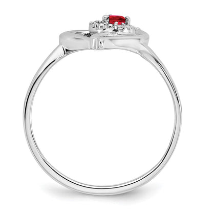14K Weißgold Ring mit Rubin und echtem Diamant in Herzform