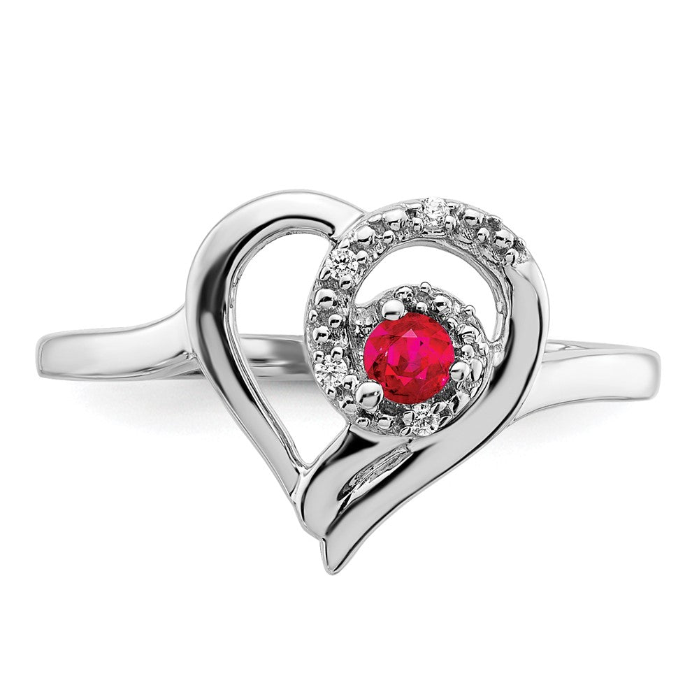 14K Weißgold Ring mit Rubin und echtem Diamant in Herzform