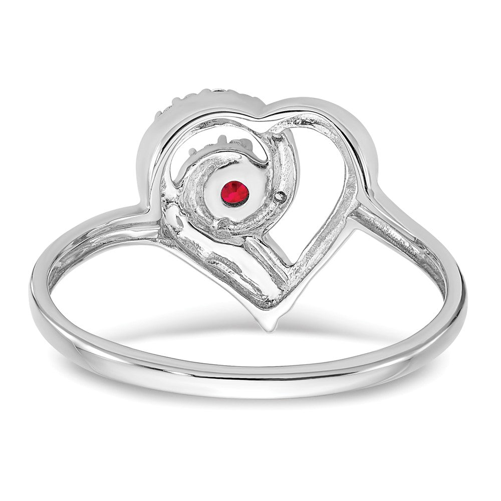 14K Weißgold Ring mit Rubin und echtem Diamant in Herzform