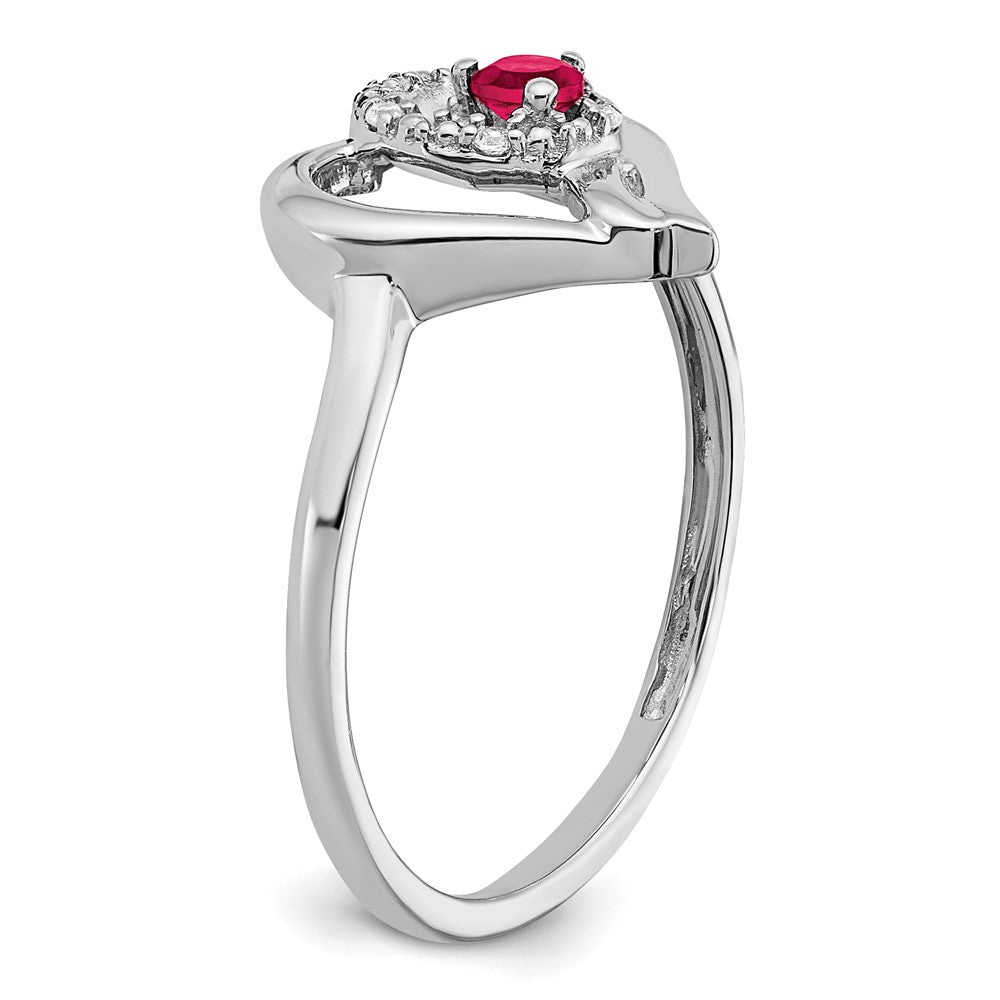 14K Weißgold Ring mit Rubin und echtem Diamant in Herzform