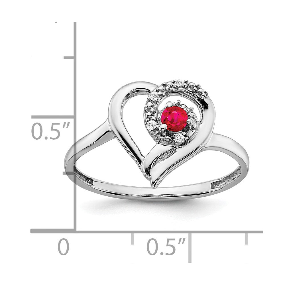 14K Weißgold Ring mit Rubin und echtem Diamant in Herzform