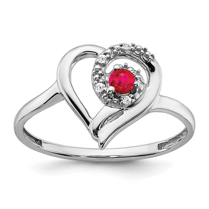 14K Weißgold Ring mit Rubin und echtem Diamant in Herzform