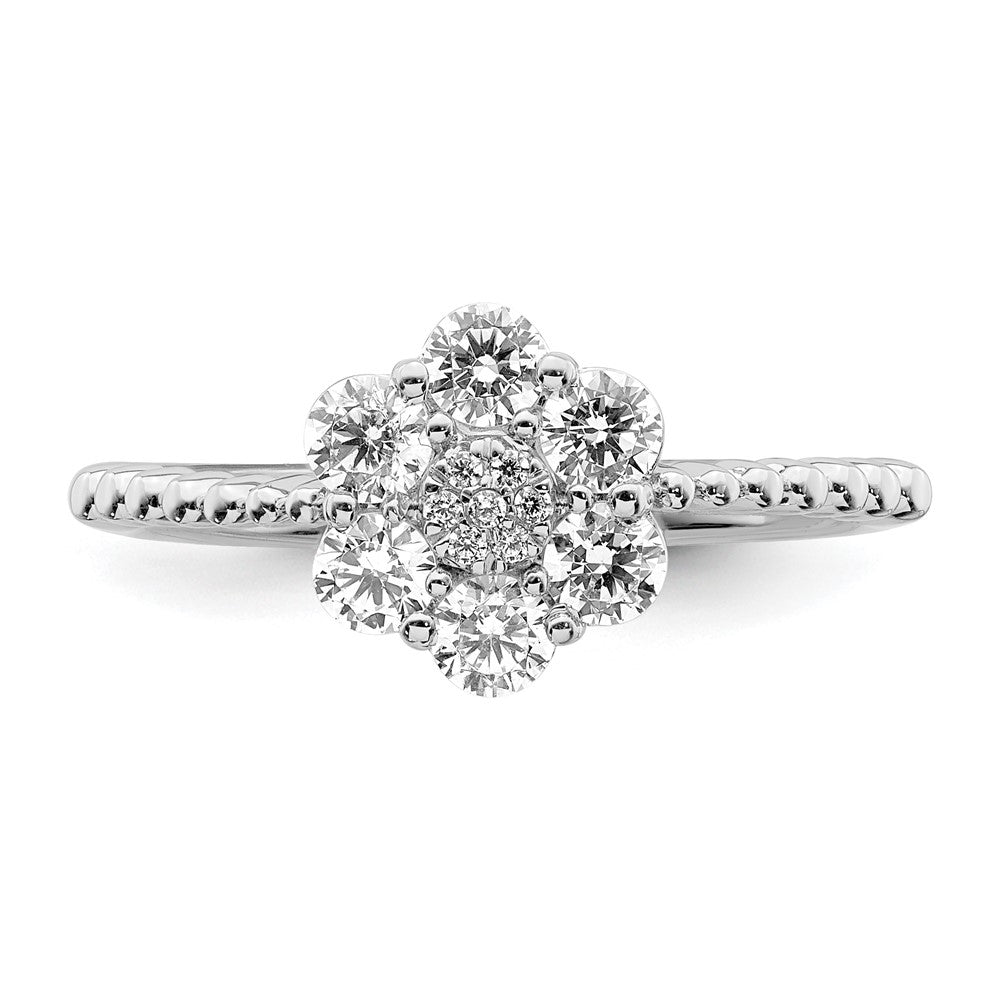 14K Weißgold Ring mit im Labor gezüchteten Diamanten, VS/SI FGH, Blumenmotiv