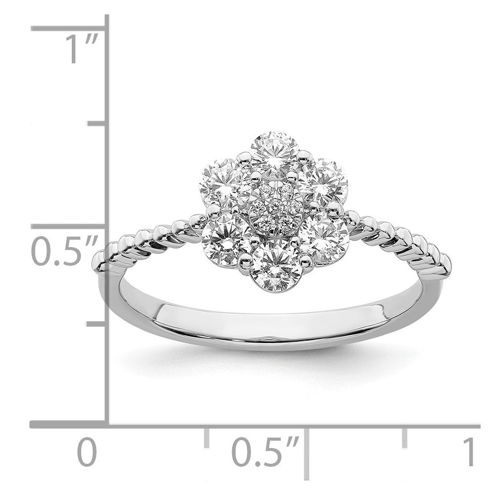 14K Weißgold Ring mit im Labor gezüchteten Diamanten, VS/SI FGH, Blumenmotiv