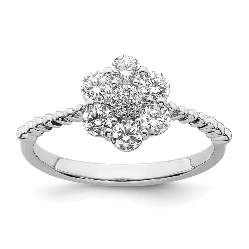 14K Weißgold Ring mit im Labor gezüchteten Diamanten, VS/SI FGH, Blumenmotiv