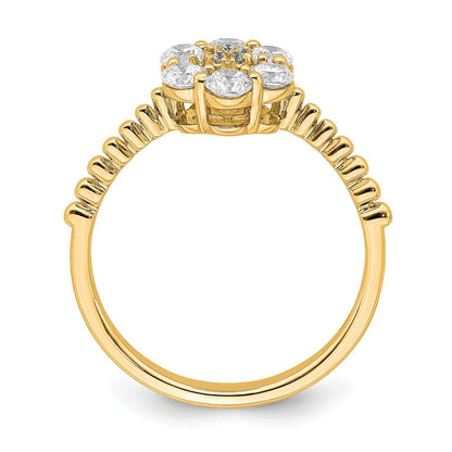 14K Gelbgold Ring mit im Labor gezüchteten Diamanten, floral, VS/SI+ G+