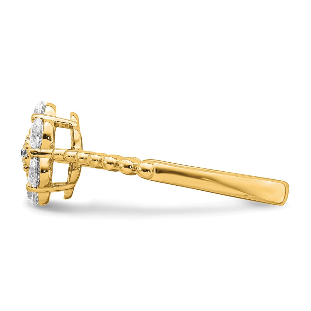 14K Gelbgold Ring mit im Labor gezüchteten Diamanten, floral, VS/SI+ G+