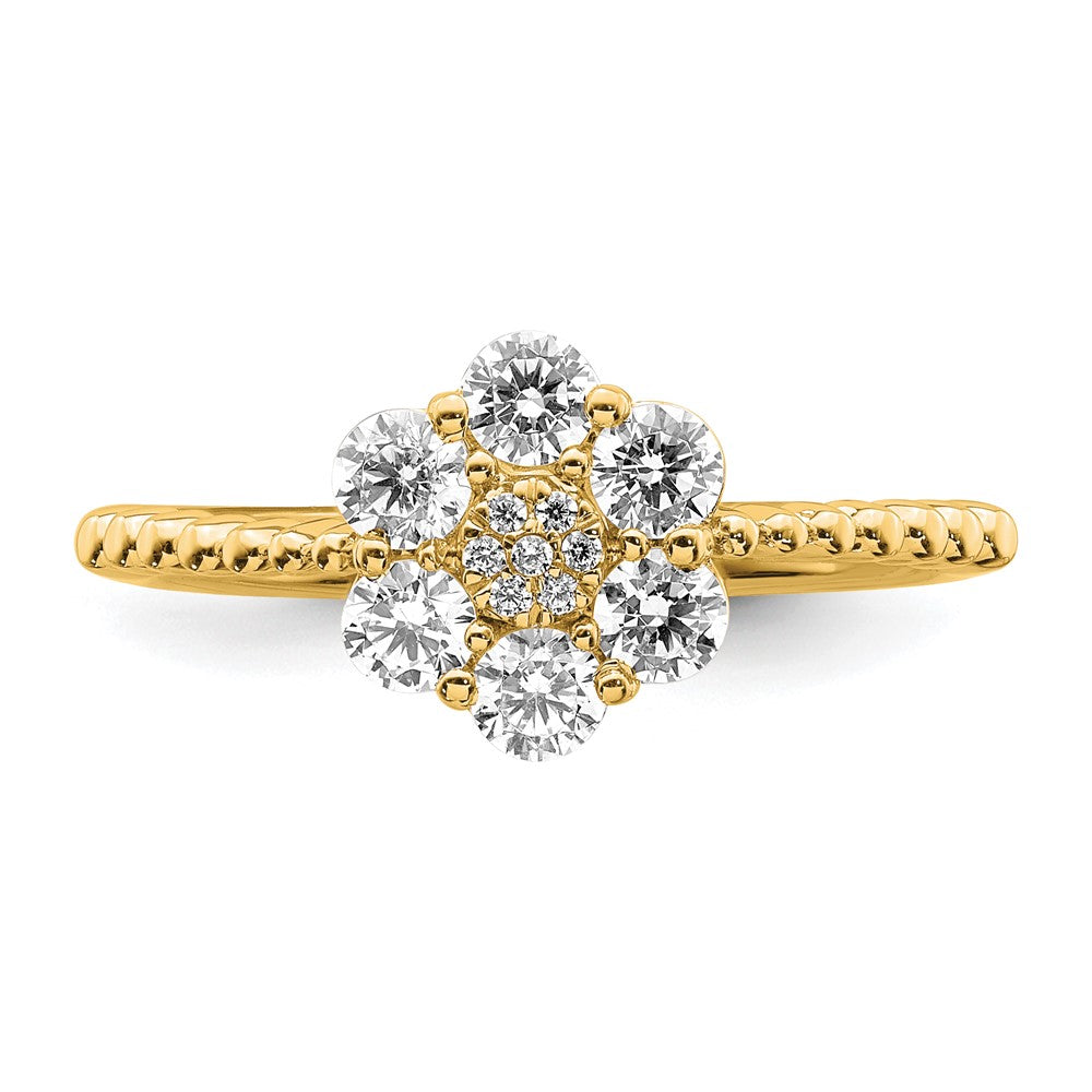 14K Gelbgold Ring mit im Labor gezüchteten Diamanten, floral, VS/SI+ G+
