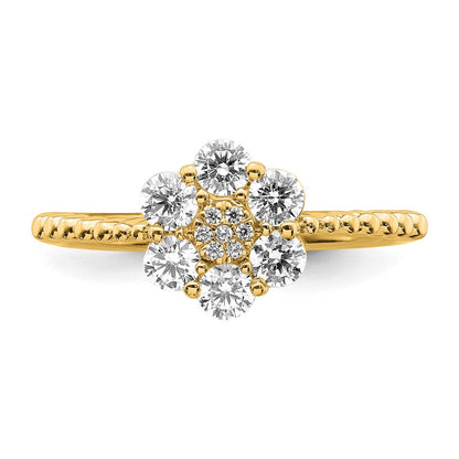 14K Gelbgold Ring mit im Labor gezüchteten Diamanten, floral, VS/SI+ G+