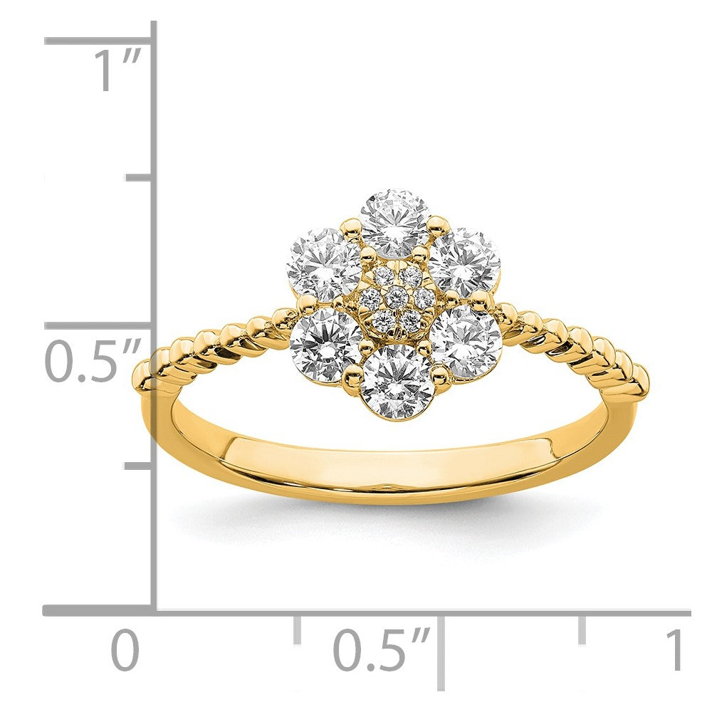 14K Gelbgold Ring mit im Labor gezüchteten Diamanten, floral, VS/SI+ G+